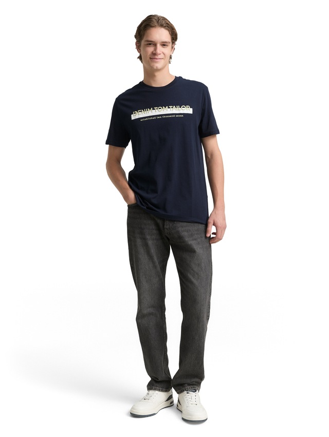 TOM TAILOR Denim Rundhalsshirt mit Logofrontprint