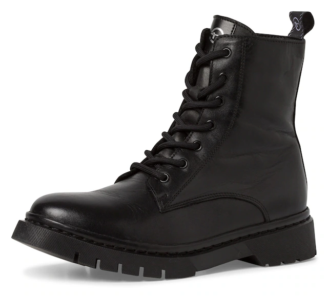 Tamaris Schnürboots Schnürstiefelette, Chunky Boots mit logobedruckter Anziehlasche