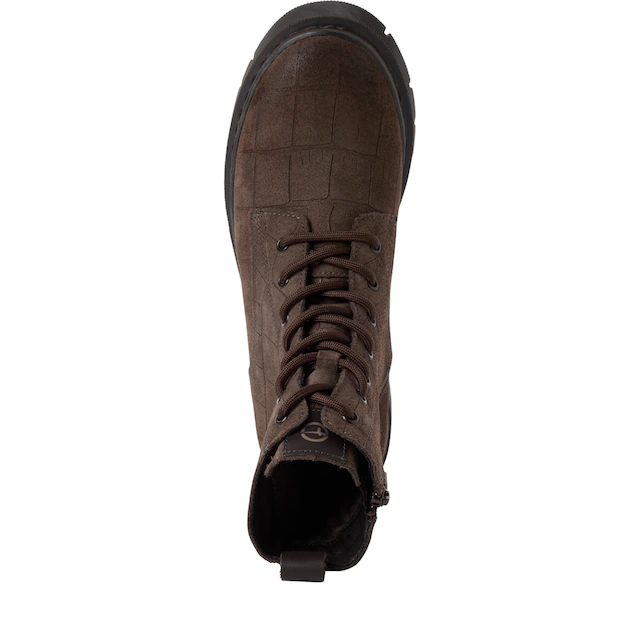 Tamaris Schnürboots Schnürstiefelette, Chunky Boots mit logobedruckter Anziehlasche