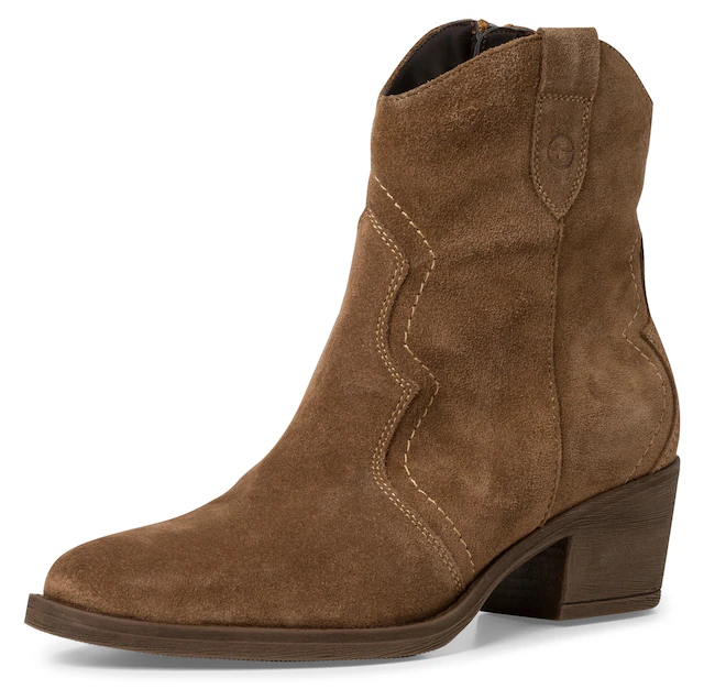 Tamaris Cowboy Stiefelette Blockabsatz, Festival, Western-Boots mit modischen Nähten