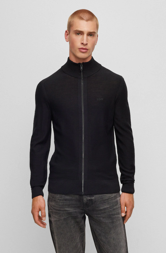 BOSS ORANGE Strickjacke »Avac« mit Logostickerei auf der Brust, mit Schurwolle