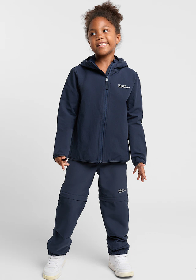 Jack Wolfskin Softshelljacke »SOLYD JACKET K« mit Kapuze mit hohem Kragen, reflektierende Logos, atmungsaktiv, windabweisend