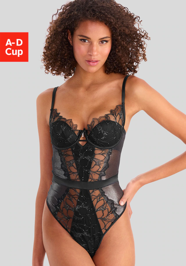 LASCANA Stringbody aus edler Spitze und schimmerndem Soft-Mesh, sexy Dessous