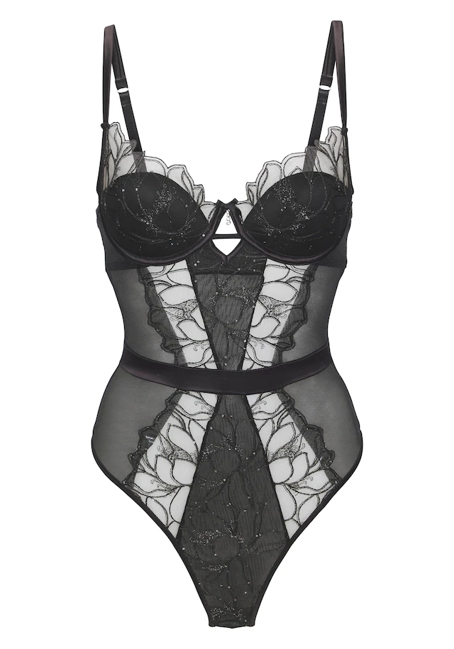 LASCANA Stringbody aus edler Spitze und schimmerndem Soft-Mesh, sexy Dessous