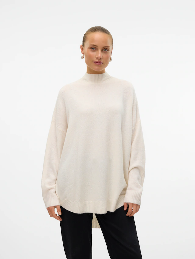 Vero Moda Strickpullover »VMPLAZA LS HIGHNECK LONG PULLOVER GA BOO« Materialmix, loose fit