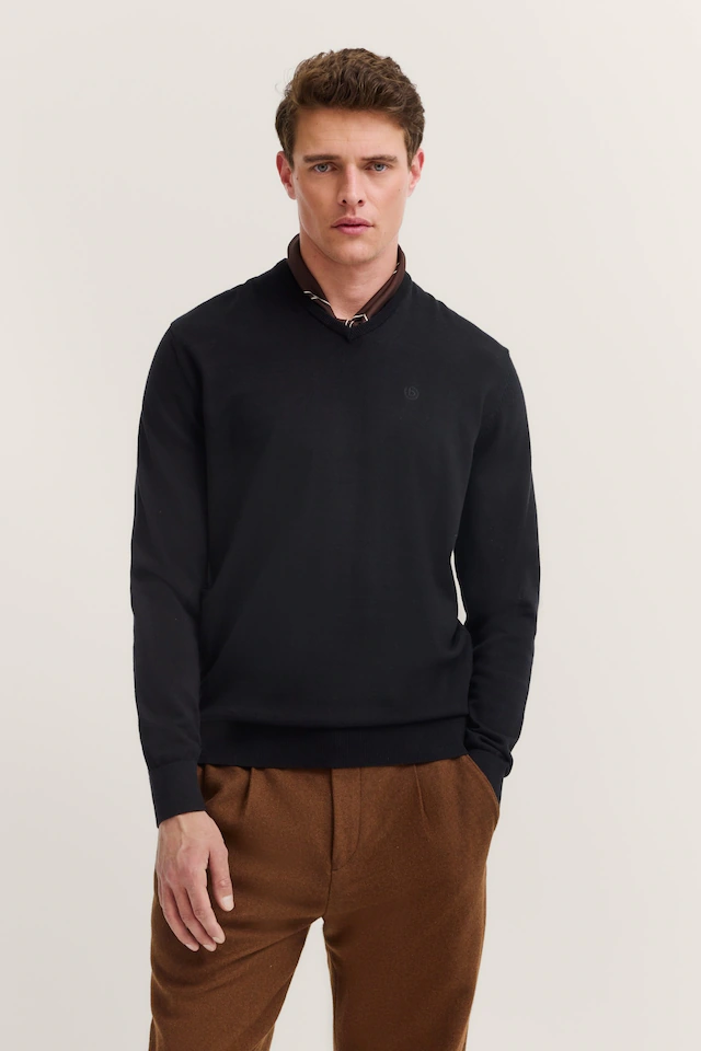 bugatti V-Ausschnitt-Pullover »Basic Essential« aus reine Baumwolle