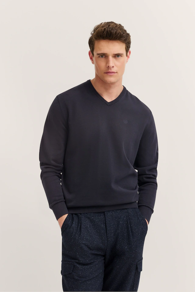 bugatti V-Ausschnitt-Pullover »Basic Essential« aus reine Baumwolle