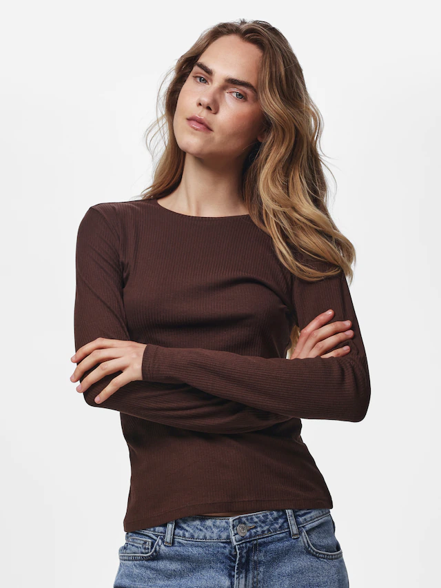pieces Langarmshirt »PCRUKA LS TOP NOOS BC« Baumwollmischung, slim fit