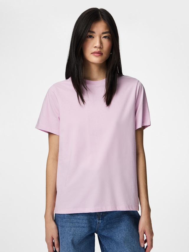 pieces Rundhalsshirt »PCRIA SS SOLID TEE NOOS BC« Baumwolle, regular fit