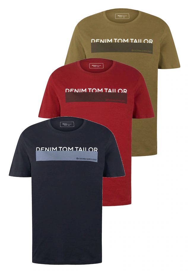 TOM TAILOR Denim Rundhalsshirt Packung, 3 Stk. mit Logo Print