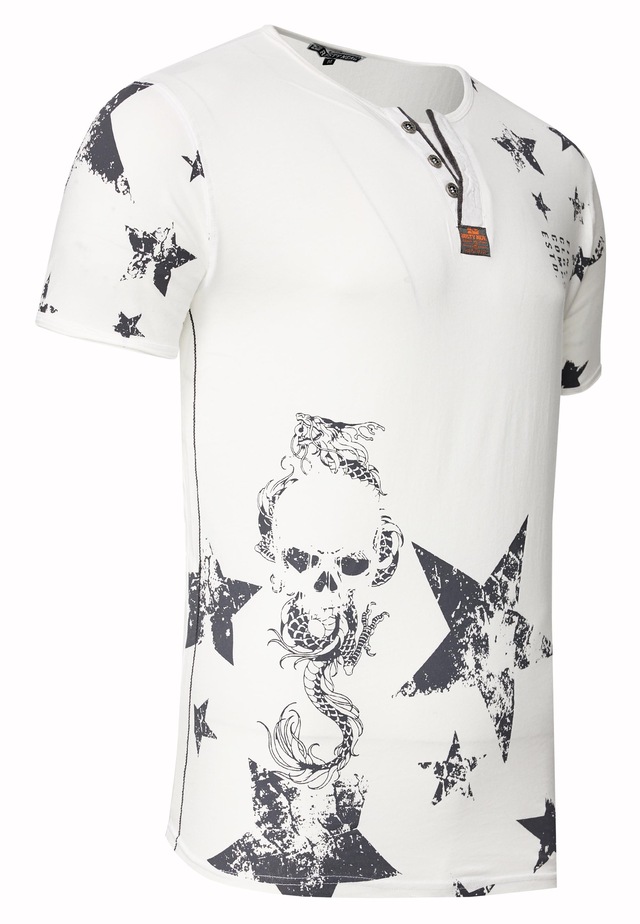 Rusty Neal T-Shirt mit Skull-Print und Knopleiste