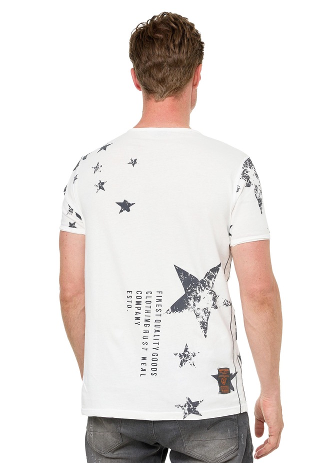 Rusty Neal T-Shirt mit Skull-Print und Knopleiste