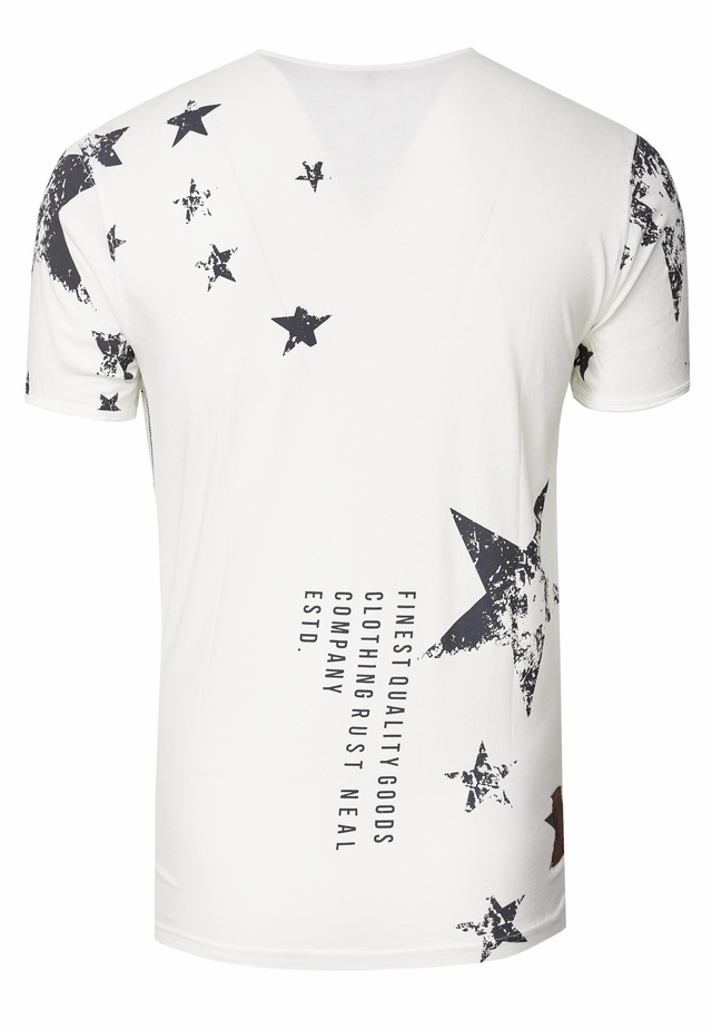 Rusty Neal T-Shirt mit Skull-Print und Knopleiste