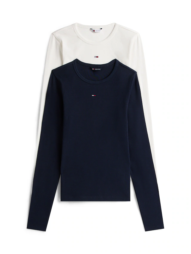 Tommy Jeans Langarmshirt »TJW 2PACK SLIM ESSENTIAL RIB LS« Packung, 2er-Pack, 2 Stk. in Rippoptik, mit Logostickerei