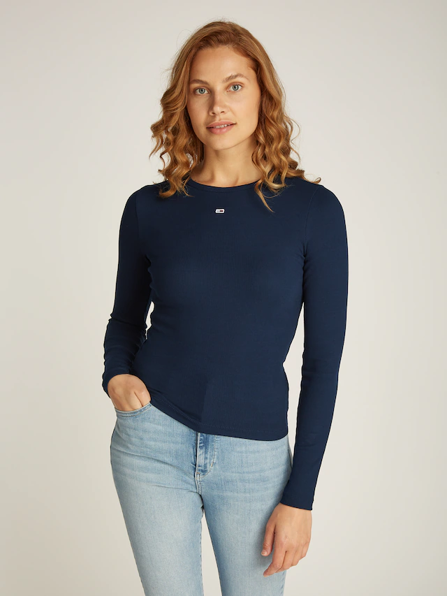 Tommy Jeans Langarmshirt »TJW SLIM ESSENTIAL RIB LS« mit Logostickerei
