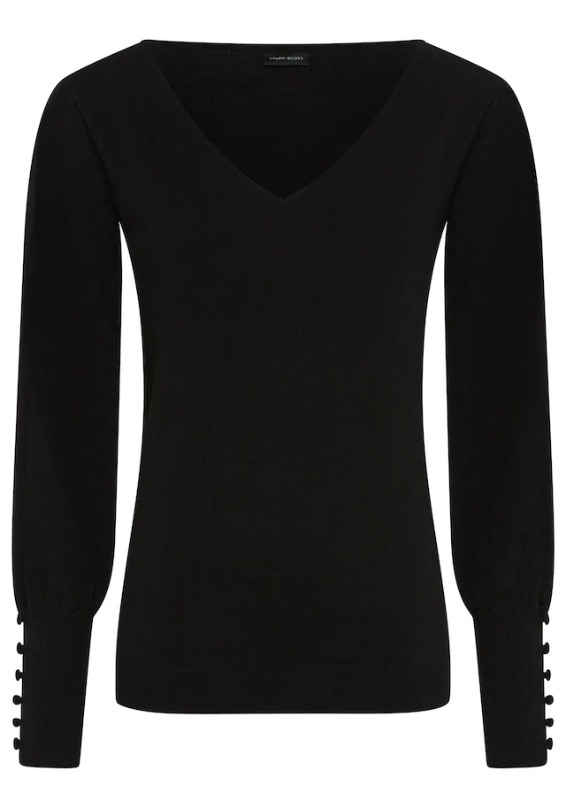 Laura Scott V-Ausschnitt-Pullover mit süßer Knopfleiste am Ärmel
