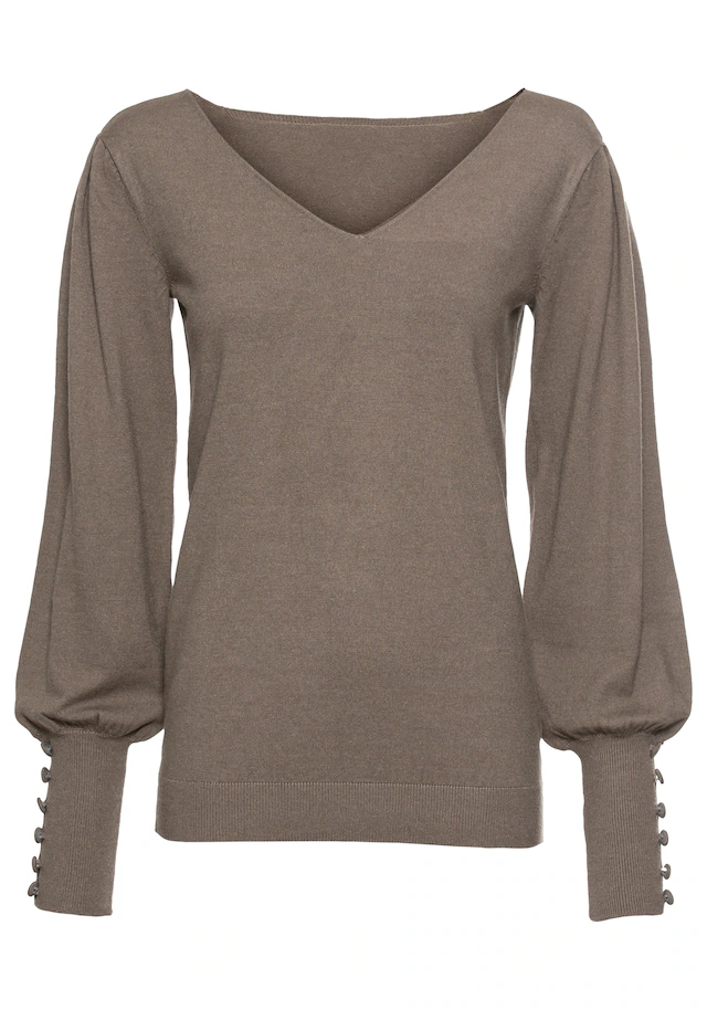 Laura Scott V-Ausschnitt-Pullover mit süßer Knopfleiste am Ärmel