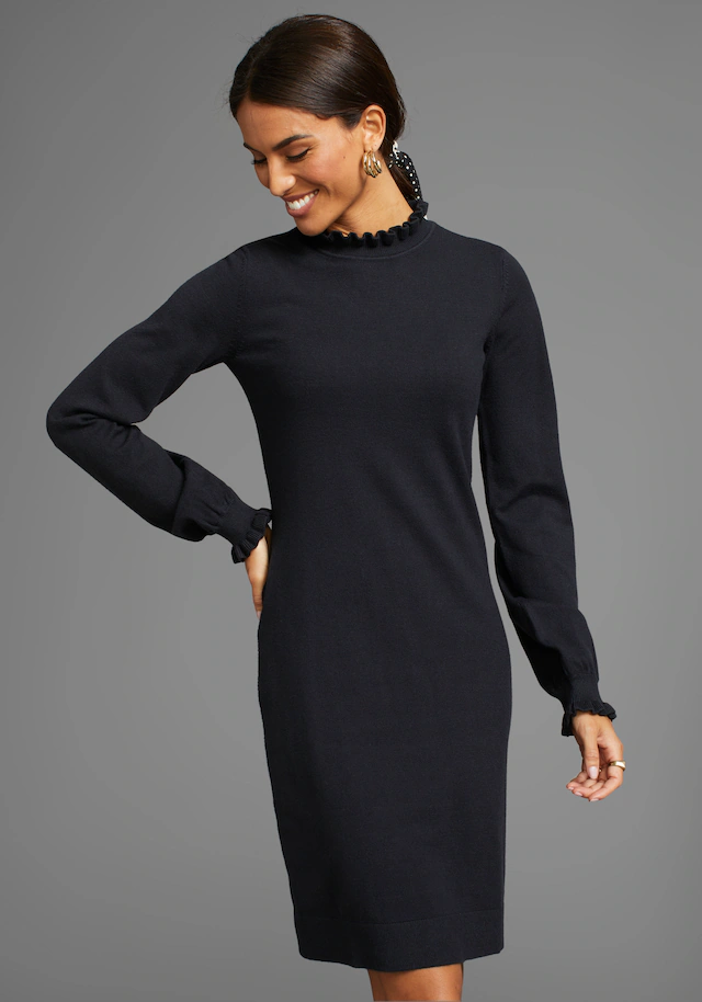 Laura Scott Strickkleid aus Viskosemischung mit femininem Rüschendetail