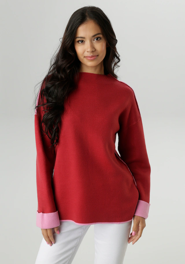 Aniston SELECTED Strickpullover mit rosafarbenen Zierkanten