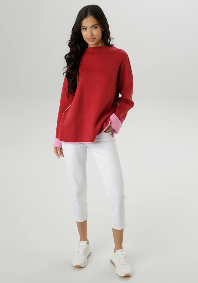 Aniston SELECTED Strickpullover mit rosafarbenen Zierkanten