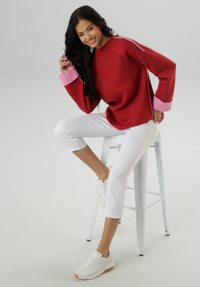 Aniston SELECTED Strickpullover mit rosafarbenen Zierkanten