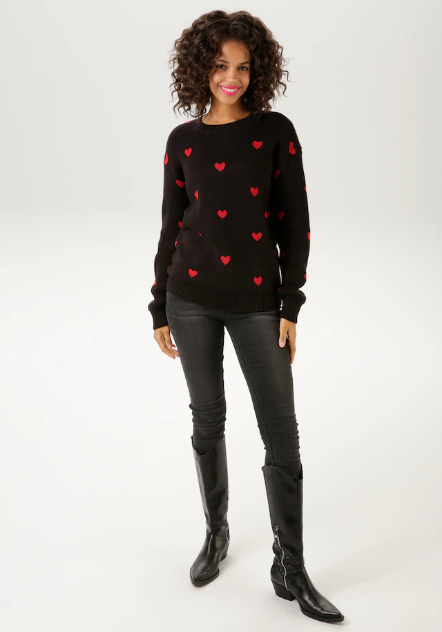 Aniston CASUAL Strickpullover mit eingestrickten Herzchen