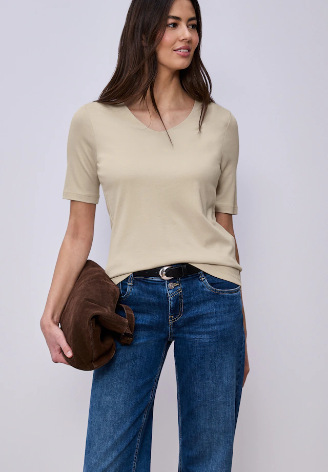 STREET ONE Kurzarmshirt »Style Palmira« mit tiefem Rundhalsausschnitt