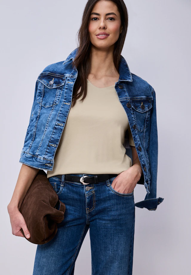 STREET ONE Kurzarmshirt »Style Palmira« mit tiefem Rundhalsausschnitt