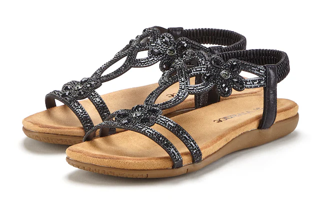 Vivance Sandale »Sommerschuh, offener Schuh, Sandalette,« mit elastischen Riemen & eleganten Glitzersteinen VEGAN