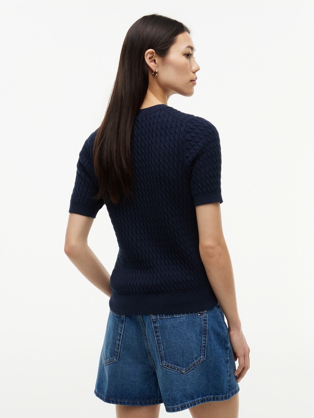 Tommy Hilfiger Kurzarmpullover »CO CABLE RWB C-NK SS SWT« Baumwolle, mit Zopfmuster