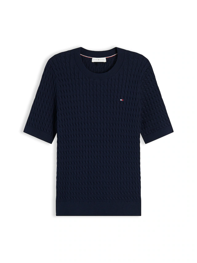 Tommy Hilfiger Kurzarmpullover »CO CABLE RWB C-NK SS SWT« Baumwolle, mit Zopfmuster