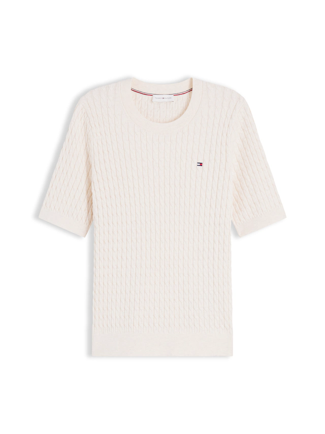 Tommy Hilfiger Kurzarmpullover »CO CABLE RWB C-NK SS SWT« Baumwolle, mit Zopfmuster