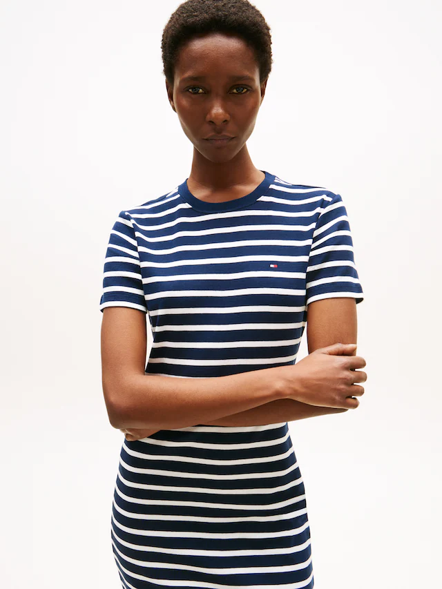 Tommy Hilfiger Shirtkleid »NEW CODY STR SLIM SHORT DRS SS« mit allover Streifendessin, Logo-Flag