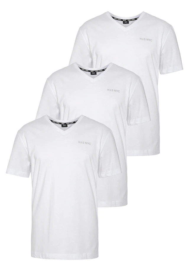 H.I.S V-Shirt 3-er Pack, Kurzarm, Slim Fit, aus Baumwolle