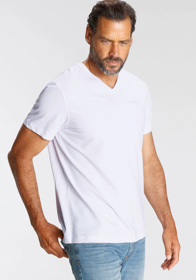 H.I.S V-Shirt 3-er Pack, Kurzarm, Slim Fit, aus Baumwolle