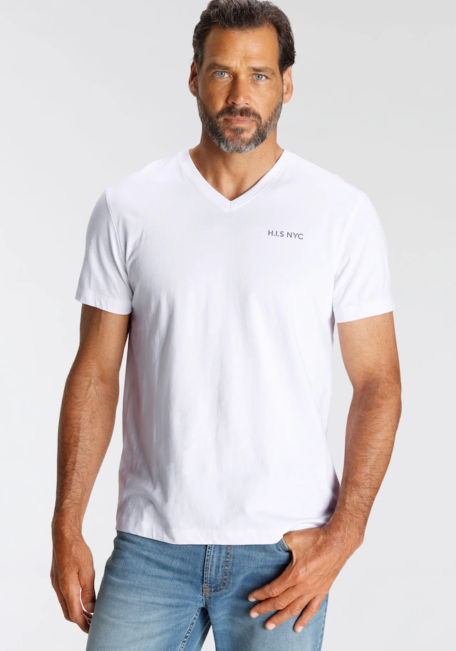 H.I.S V-Shirt 3-er Pack, Kurzarm, Slim Fit, aus Baumwolle
