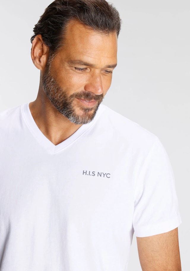H.I.S V-Shirt 3-er Pack, Kurzarm, Slim Fit, aus Baumwolle