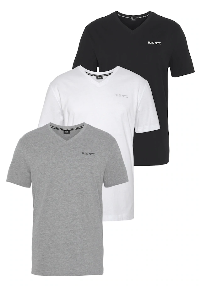 H.I.S V-Shirt 3-er Pack, Kurzarm, Slim Fit, aus Baumwolle