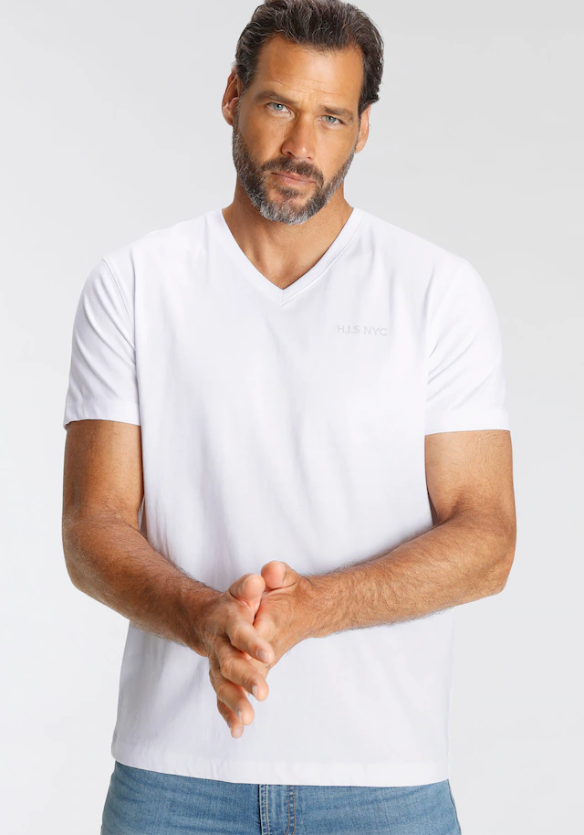 H.I.S V-Shirt 3-er Pack, Kurzarm, Slim Fit, aus Baumwolle