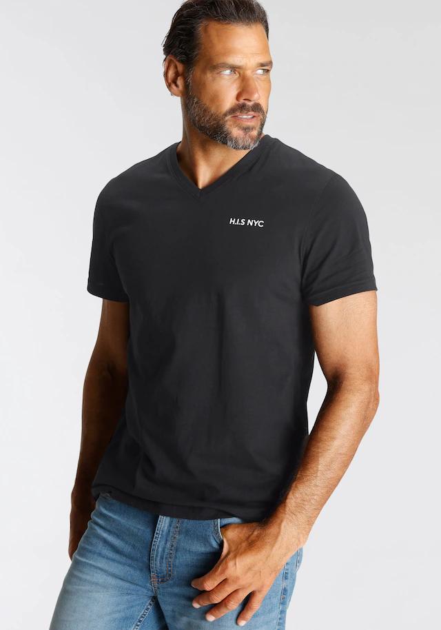 H.I.S V-Shirt 3-er Pack, Kurzarm, Slim Fit, aus Baumwolle