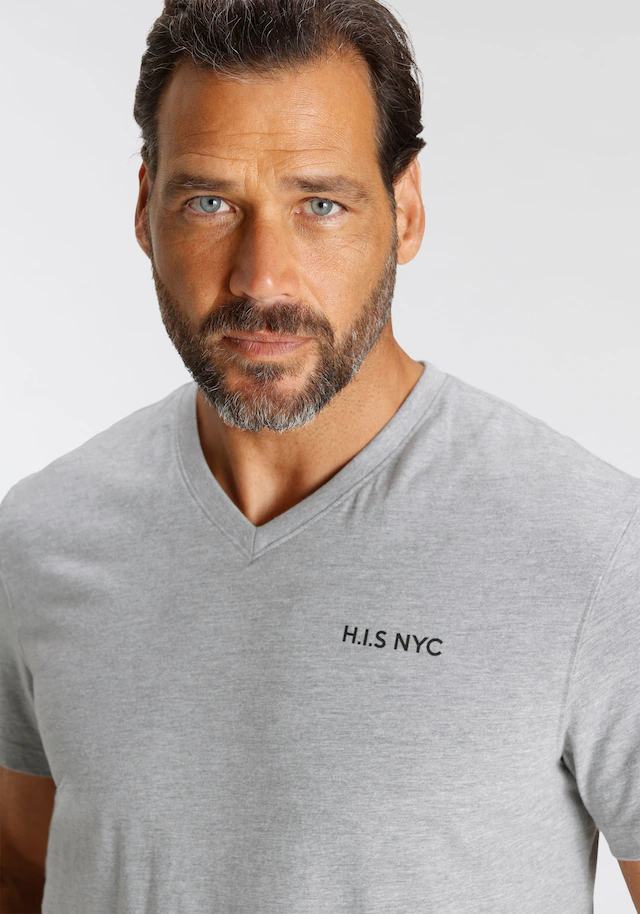 H.I.S V-Shirt 3-er Pack, Kurzarm, Slim Fit, aus Baumwolle