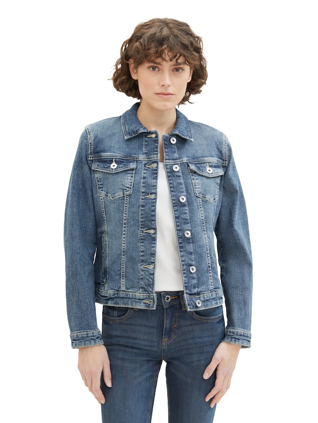 TOM TAILOR Jeansjacke ohne Kapuze mit Knopfleiste und Hemdkragen