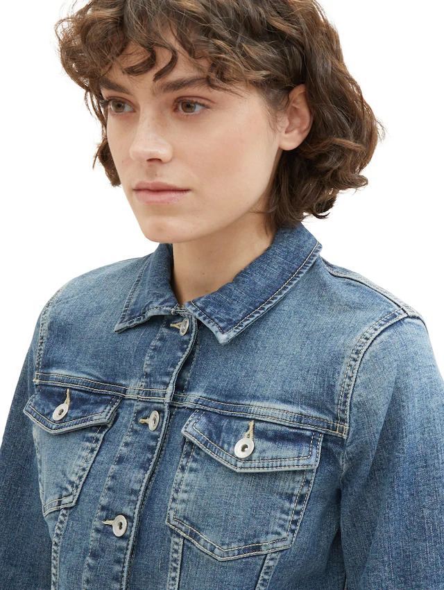 TOM TAILOR Jeansjacke ohne Kapuze mit Knopfleiste und Hemdkragen