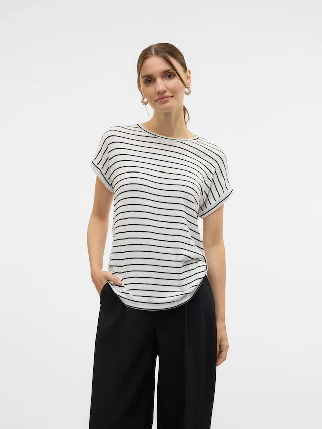 Vero Moda »VMBRIANNA SS O-NECK PULLOVER BOO REP« mit überschnittenen Schultern mit Umschlagsaum