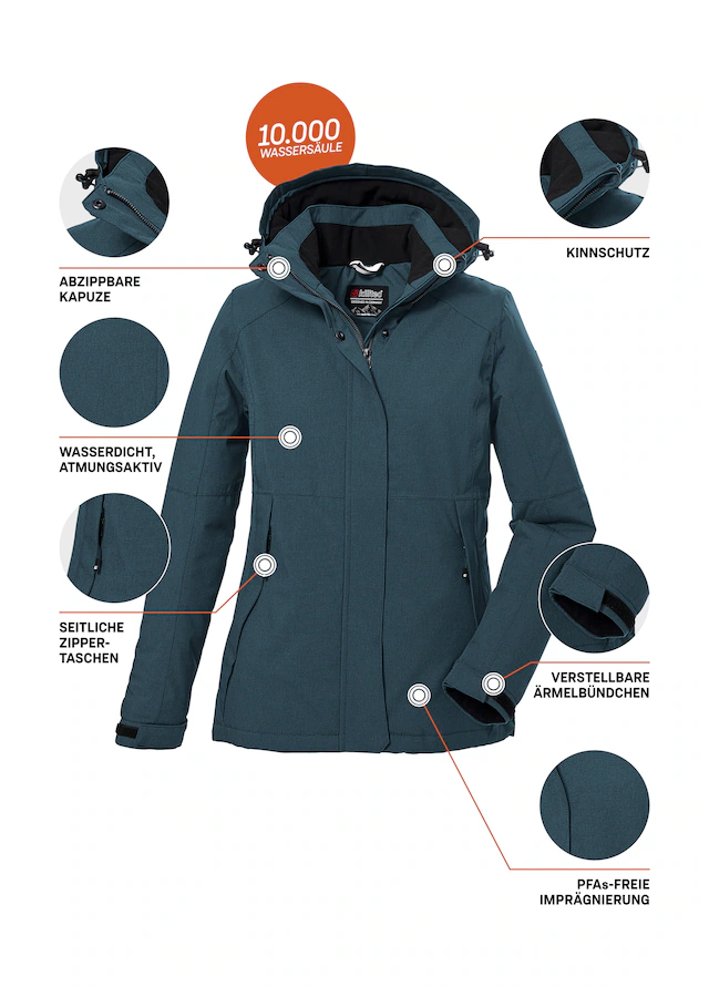 Killtec Outdoorjacke »KOW 37 WMN JCKT« Wasserdichte Damen Funktionsjacke mit abnehmbarer Kapuze