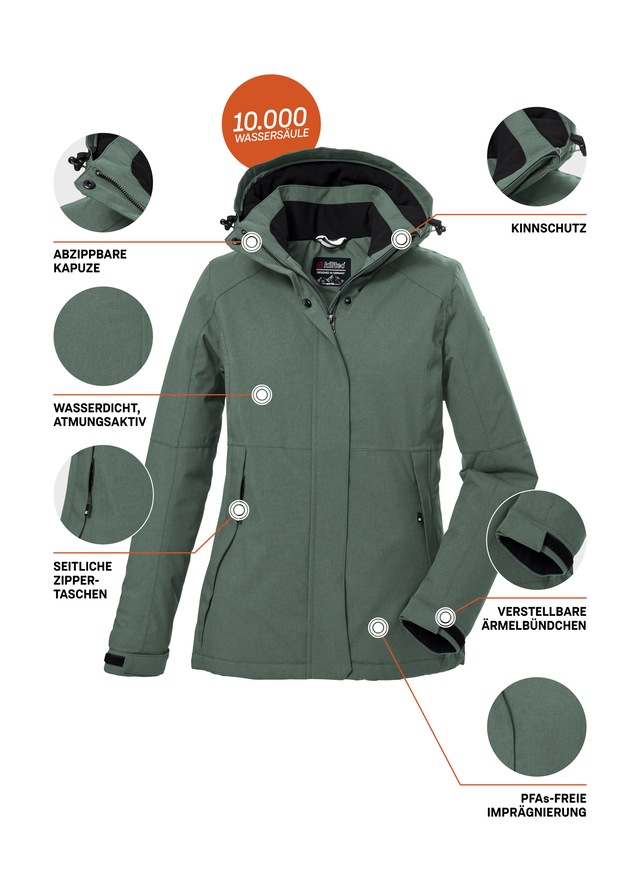 Killtec Outdoorjacke »KOW 37 WMN JCKT« Wasserdichte Damen Funktionsjacke mit abnehmbarer Kapuze