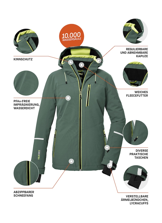 Killtec Skijacke »KSW 81 WMN SKI JCKT« Wasserdichte, atmungsaktive Winterjacke mit abnehmbarer Kapuze