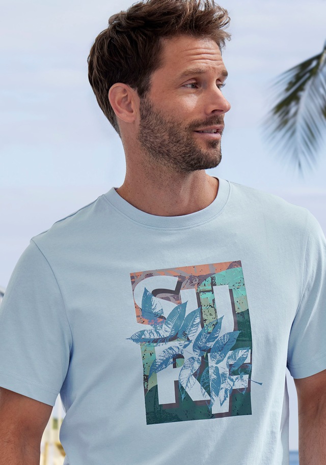 John Devin T-Shirt Rundhalsshirt mit Surf -Aufdruck aus reiner Baumwolle
