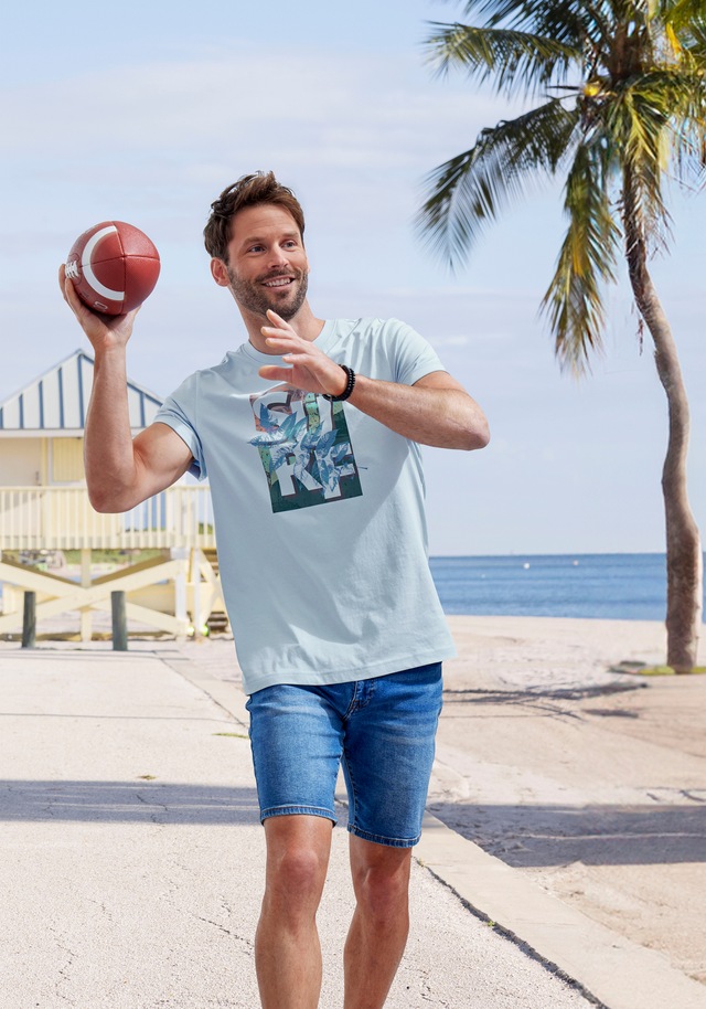 John Devin T-Shirt Rundhalsshirt mit Surf -Aufdruck aus reiner Baumwolle