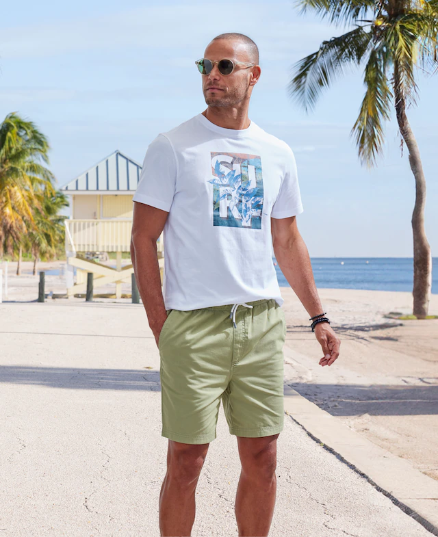 John Devin T-Shirt Rundhalsshirt mit Surf -Aufdruck aus reiner Baumwolle